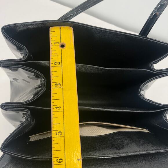 Vintage Lewis Women Handbag Purse Shiny Patent Leather 3 Compartment Black OS - Picture 11 of 13